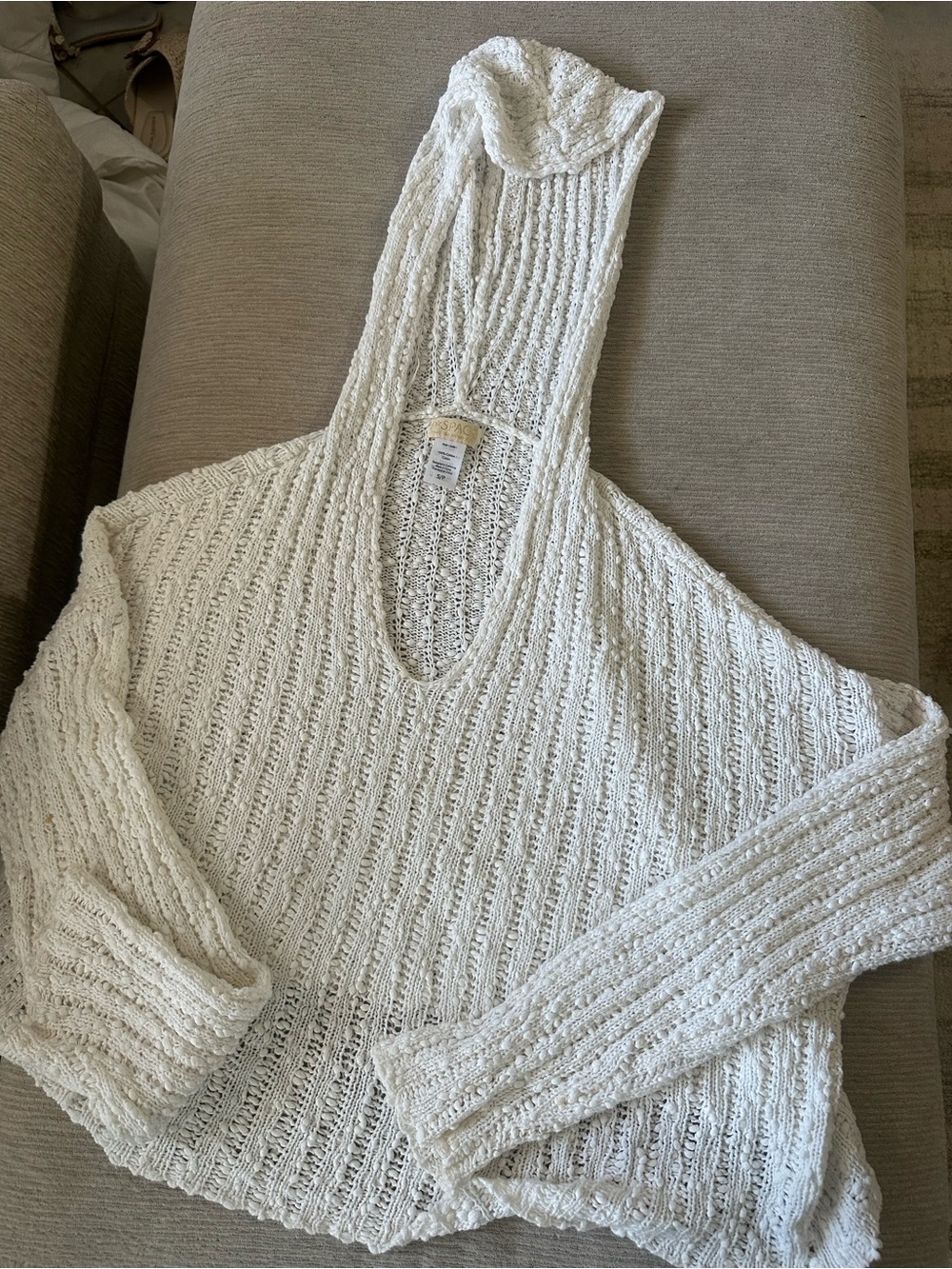 Lspace Lightweight White Hooded Open-Knit Sweater